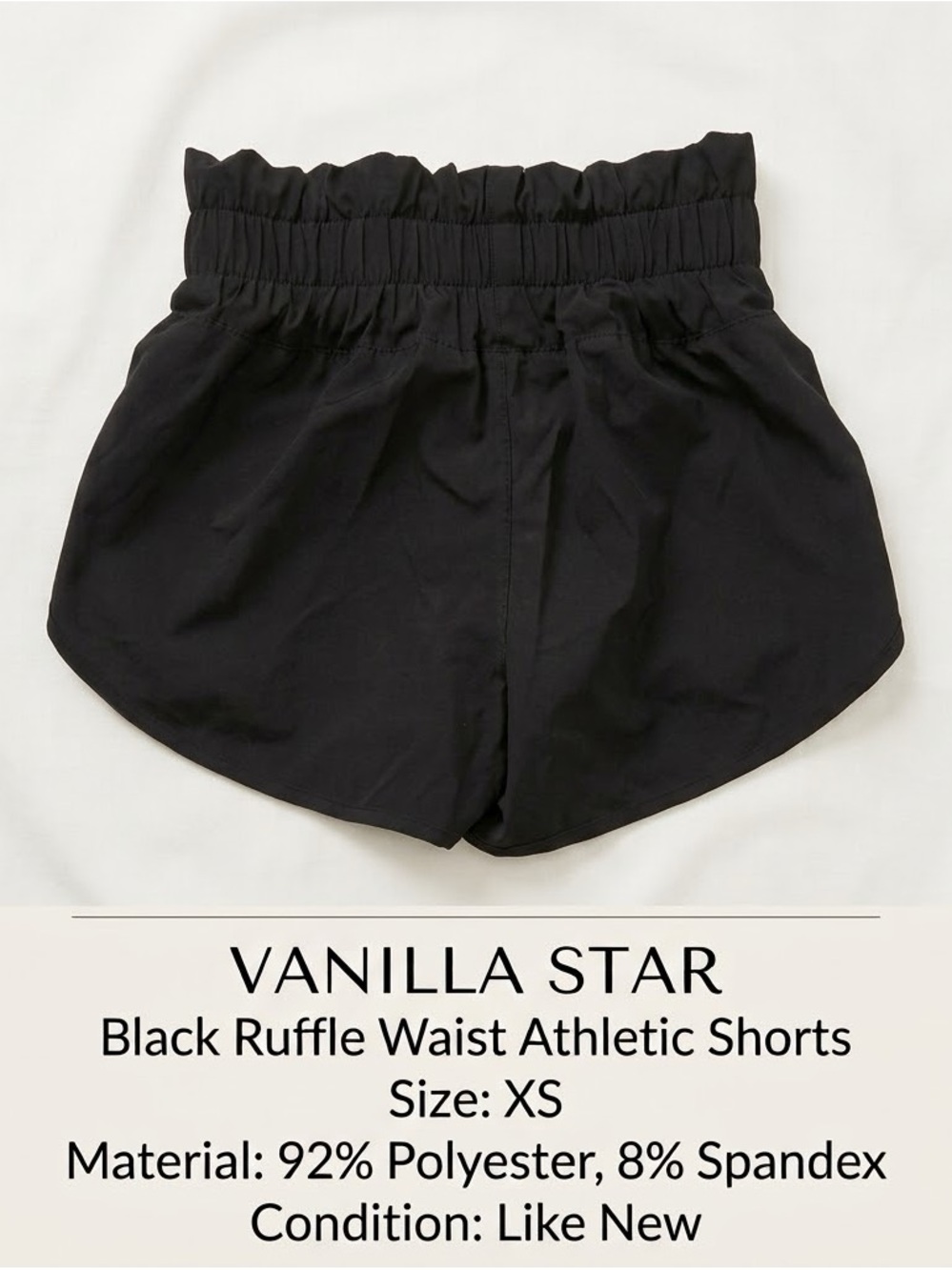 Vanilla Star Black Ruffle-Waist Athletic Shorts